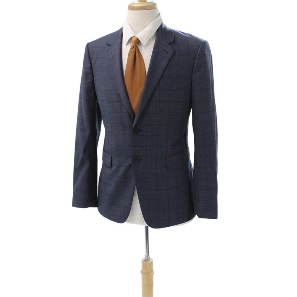 Theory Mens 2 Button Suit Jacket Blue Check Button Business Size 38